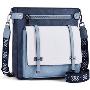 Women’s Blue/White Leather Purses Multi-Pocket Adjustable Strap Crossbody Bags